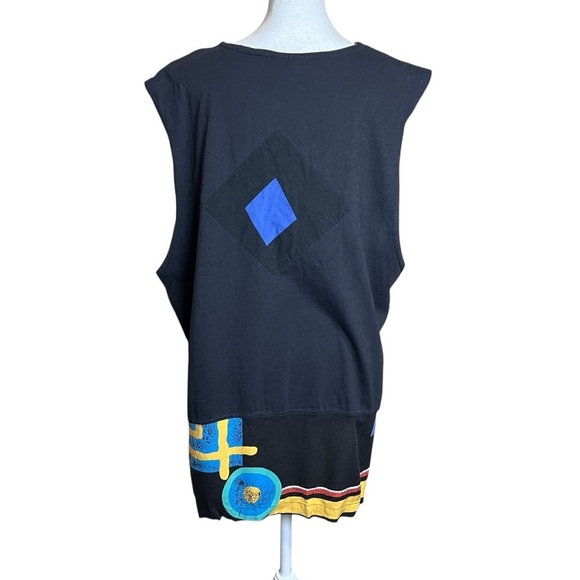 VTG 90s Teddi Black Patchwork Funky Retro Vest Button-Up Boho Long Tunic Sz XL - Picture 6 of 11